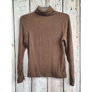 One Girl Who S Chocolate Brown Jersey Knit Lightweight Turtleneck Blouse Top EUC